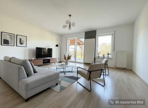 Wohnzimmer mit Zugang zur Terrasse - 5 Zimmer Einfamilienhaus in Dresden / Weixdorf