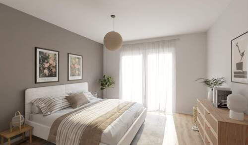 Das Schlafzimmer bietet einen direkten Zugang auf den Balkon - Sonniger Rückzugsort mit direktem Blick zum Rhein