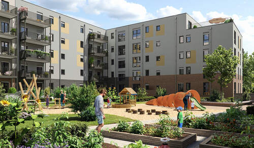 Individuell gestalteter Hof mit Garten und Spielpl - 