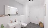 Ein modern gefliestes Badezimmer mit bodengleicher - 2 Zimmer Etagenwohnung in Hasloh