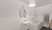 Modern gefliestes Badezimmer mit Badewanne - 