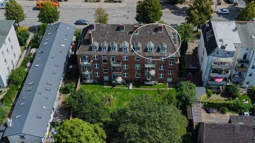 Luftbild mit Markierung - Boho-Refugium, renoviert und mit neuer EBK - Dachgeschosswohnung im hanseatischen Stil