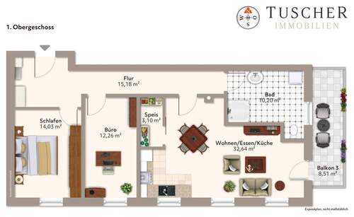 Möblierungsvorschlag Whg. 1 - 