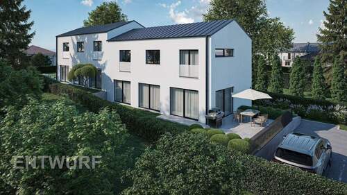 Ansicht Terrassen-Abb.enth.ggf.Sonderausstatt. - 5 Zimmer Doppelhaushälfte zum Kaufen in Zwickau