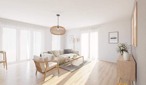 Im Wohnzimmer kommt Ihre Familie zusammen - Komfortable 3-Zimmer-Wohnung mit bodentiefen Fenstern