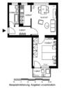 Grundriss mit Wohnbereich (14,51 m²), Schlafzimmer (13,60 m²), Küche (4,62 m²), Bad (4,04 m²), Flur (3,60 m²) und Balkon (1,46 m²) - 