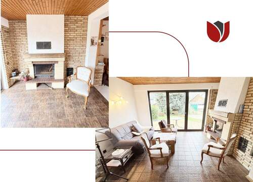 Wohnzimmer - gefliest - mit Kaminofen - 