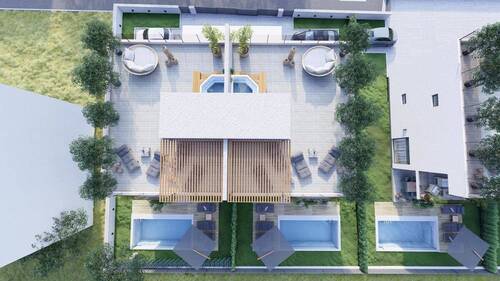 Vogelperspektive auf das großzügige Grundstück - Doppelhaushälfte mit 238,00 m&sup2; in Vodice zum Kaufen