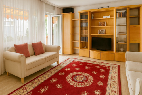 Wohnzimmer mit sonniger Balkon mit KI Verbessert - Sonnige 3-Zimmer-Wohnung mit Stellplatz - ruhig, grün und zentral in Baden-Baden Lichtental!