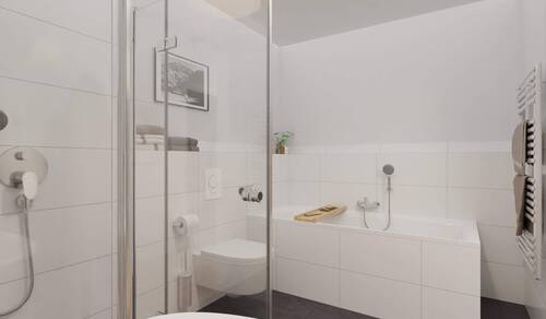 Modern gefliestes Badezimmer mit bodengleicher Dus - 3 Zimmer Etagenwohnung in Germersheim