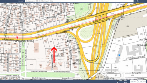 Straßenkarte mit Flurtücken - Multifunktionales Grundstück (5.325 m), in Top Lage von Dortmund, verkehrsgünstig gelegen
