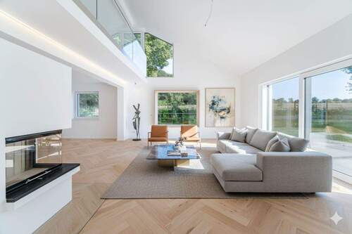Visualisierung Wohnbereich mit Galerie und Sitzfenster - 1 Zimmer Einfamilienhaus in Starnberg