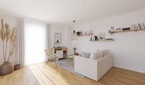 Das Wohnzimmer der Eigentumswohnung - Charmante 2-Zimmer-Wohnung mit Blick ins Grüne