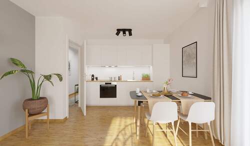 Die offene Wohnküche lädt zu gemeinsamen Mahlzeite - 3 Zimmer Etagenwohnung in Rostock