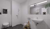 Ein modern gefliestes Badezimmer mit bodengleicher - Etagenwohnung mit 77,00 m² in Rostock zum Kaufen