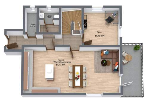 Raumidee für offenes Wohnen - 