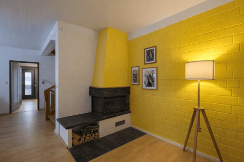 Wohnzimmer mit Kamin - 4 Zimmer Doppelhaushälfte in Berlin