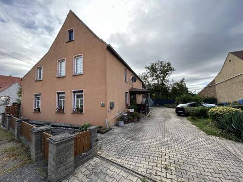 Ansicht mit Zufahrt - 4 Zimmer Einfamilienhaus zum Kaufen in Schkölen