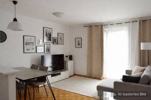 Wohn-/Essbereich visualisiert - Gepflegte 3-Zimmerwohnung in Neu-Isenburg mit Tiefgaragen-Stellplatz auf Erbpachtgrundstück