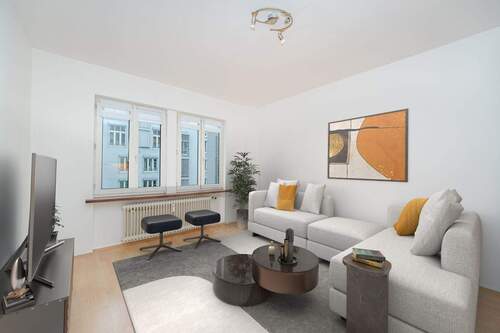 Wohnzimmer virtuelles Staging - 2-Zimmer-City-Domizil mit Balkon - Wohnen in der Münchner Isarvorstadt