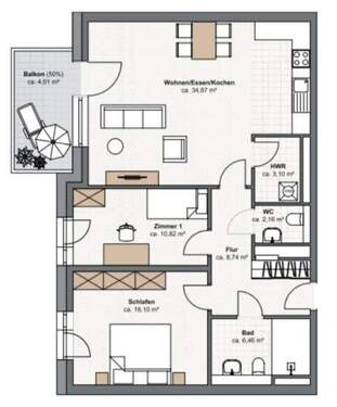 Wohnung 8 - 3 Zimmer Etagenwohnung zum Kaufen in Kaarst / Büttgen