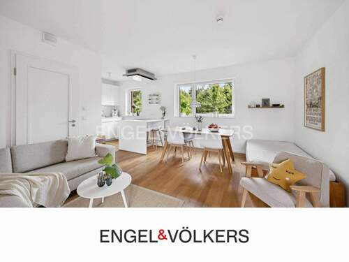 Wohnzimmer - Neubauwohnung im Grünen - 435.000,00 EUR Kaufpreis, ca.  63,00 m² Wohnfläche