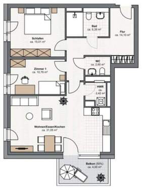 Wohnung 15 - 3 Zimmer Etagenwohnung zum Kaufen in Kaarst / Büttgen