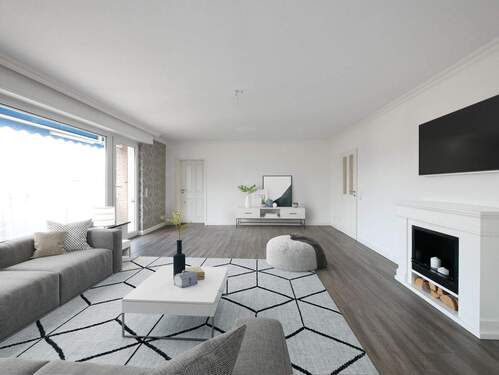 Einrichtungsbeispiel Wohnzimmer - Helle 3-Zimmer-Wohnung mit Westbalkon, Markise und Garage in ruhiger Sackgassenlage