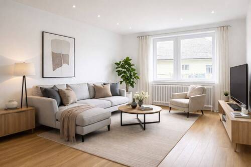 Wohnzimmer - Schwabing: Erstbezug nach Sanierung - Helle 2,5-Zimmer mit Balkon, provisionsfrei