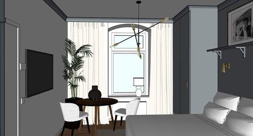 P26 Hinterhaus Zimmer Vorhänge.jpg - 1- Zimmer Wohnung in Prenzlauer Berg, Ortsteil Pankow