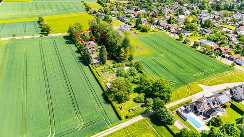 Luftansicht mit Markierung des Objekts - 3 Zimmer Einfamilienhaus in Bad Rodach / Heldritt