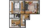 Grundriss 3D - 10 Min. bis zur Uni • helle 2-Zi.-Whg ca. 55 m²