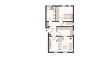 2-Zimmer-Grundriss bestehend aus Flur, abgeschlossener Küche, Bad mit Badewanne, Wohnzimmer und ein Schlafzimmer. - 