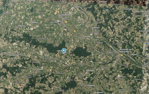 Umgebungskarte Quellenangabe: ©Bayerische Vermessungsverwaltung (2025) Datenquelle: Geoportal Bayern - Grundstück in Künzing zum Kaufen