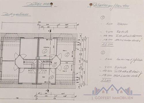 Bauzeichnung Re. Obergeschoss Orginal Holthusen - 