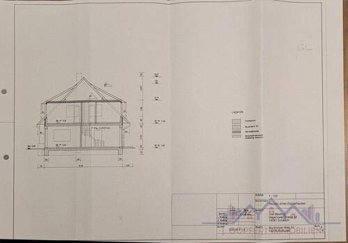 Bauzeichnung Seiten- Schnitt Ansicht Original Holthusen - 