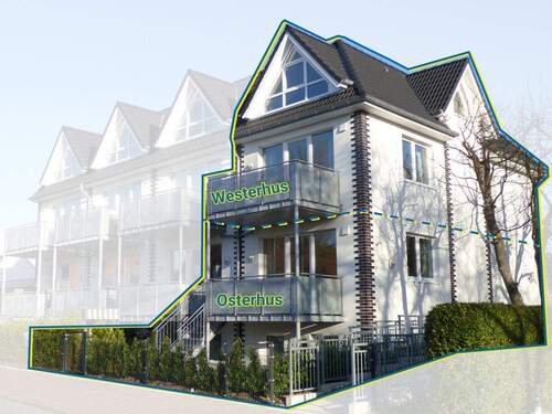 Hausansicht - Ihre Auszeit am Meer - modernes Haus mit zwei Ferienwohnungen, Balkon, Garten und zentral!