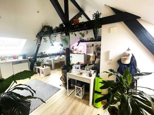 Lichtdurchfluteter Wohn-Essbereich - Schnuckelige, teilmöblierte 2-Zi-Dachgeschosswohnung in zentraler Ruhiglage Bonn-Zentrum