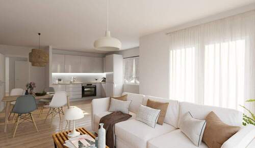 Lichtdurchfluteter Wohnbereich dank bodentiefer Fenster - Neue Wohnung mit Hochterrasse und Garten