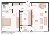 Grundriss mit Flur (6,50 m²), Bad (4,50 m²), Küche (7,90 m²), Wohnzimmer (23,60 m²), Schlafzimmer (14,95 m²) und Balkon - 