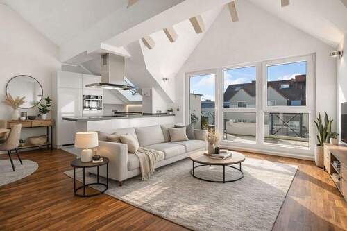 Visualisierung Wohnzimmer - Frankfurt-Nied: Exklusive 3-Zimmer Maisonette mit offener Galerie & Tiefgaragenstellplatz