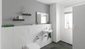 Modern gefliestes Gäste-WC im Erdgeschoss - 5 Zimmer Reihenmittelhaus in Langen