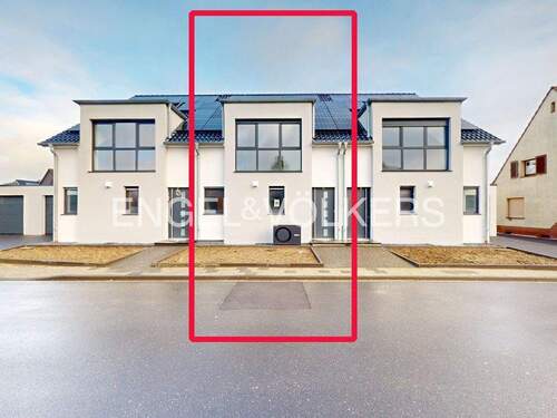 Straßenansicht - Reihenhaus Mitte- Exklusiver Neubau in Kamp-Lintfort mit Garten, Terrasse, Garage & Vollkeller - stilvoll, nachhaltig mit Wärmepumpe und perfekter Rhe
