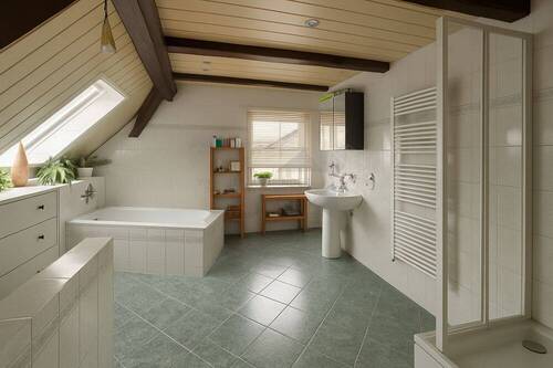 Badezimmer DG (KI-bereinigt) - 7 Zimmer Mehrfamilienhaus, Wohnhaus in Börnichen/Erzgebirge