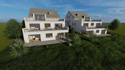 Südansicht - Mit Wärmepumpe - Sonderpreis! Die ersten drei Käufer sparen 10% ! 38 m² Terrasse mit Blick über Weinreben bis Belvedere - familientaugliche 4 Zimmer