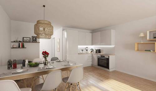 Die offene Wohnküche lädt zu gemeinsamem Kochen ei - 3 Zimmer Terrassenwohnung in Düsseldorf