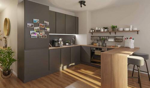 Die offene Wohnküche bietet Ihren Kochkünsten freien Raum - 2 Zimmer Etagenwohnung in Hasloh