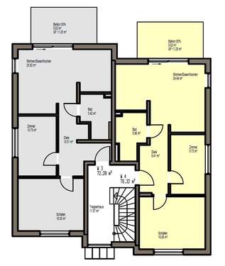 Übersicht Wohnungen 3+4 - 1.OG - 