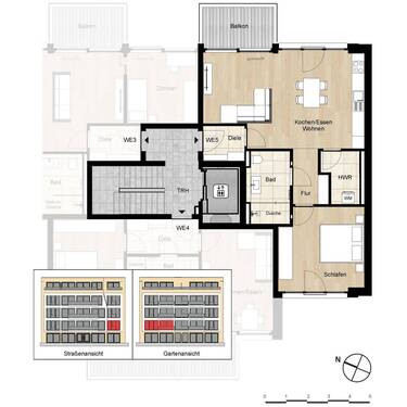 Grundriss WE 5 - WE 5: 2 Zimmer im 1. OG - rechts