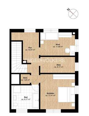 Obergeschoss mit Treppenaufgang aus dem erdgeschossigen Eingangsbereich - 